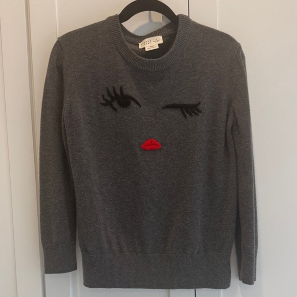Kate Spade Gray Knit Sweater Size Medium Kissy Face - Picture 4 of 5